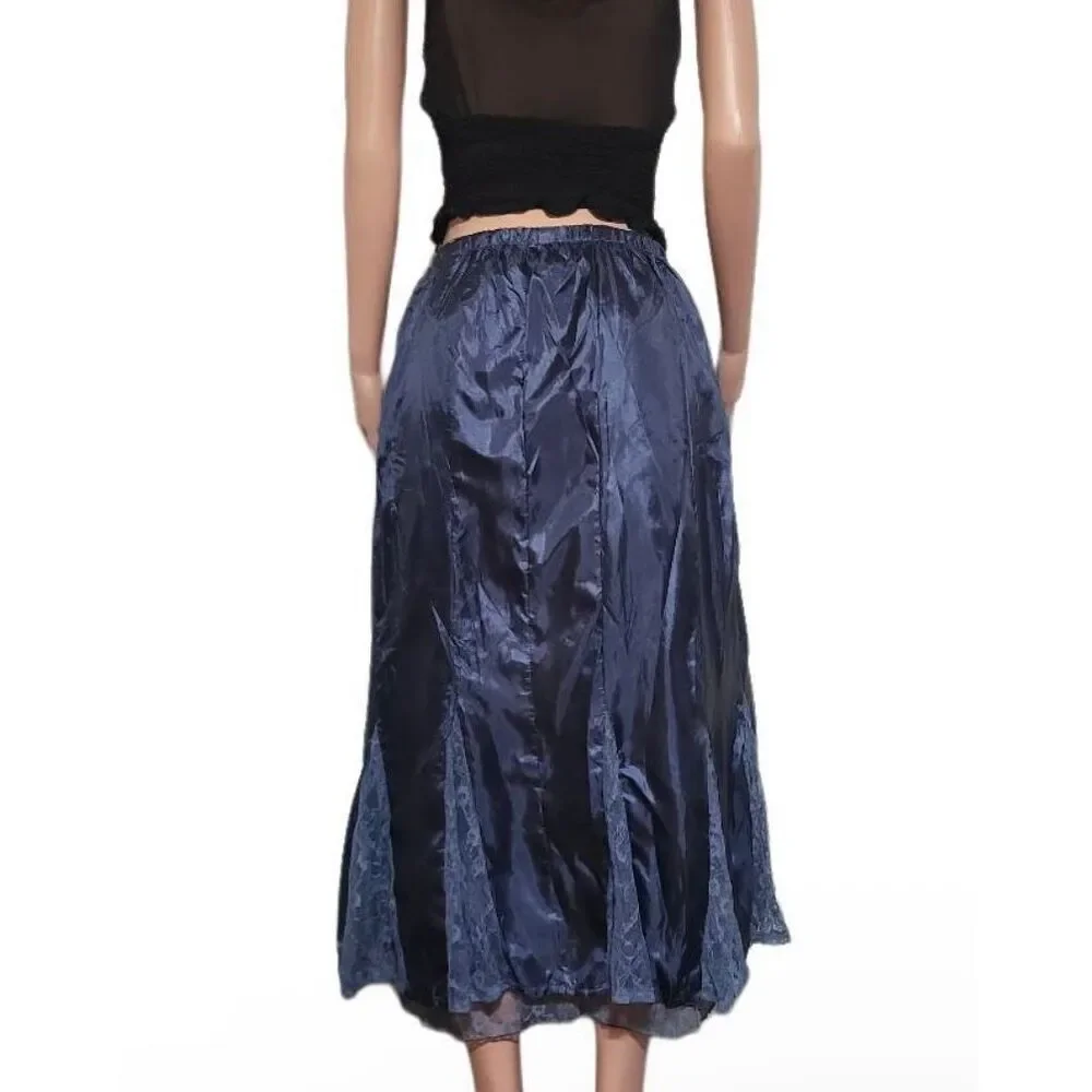 Renee Lamar midnight blue pull-up polyester Maxi skirt L